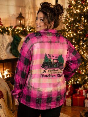 Plaid Pink and Black Graphic Shirt